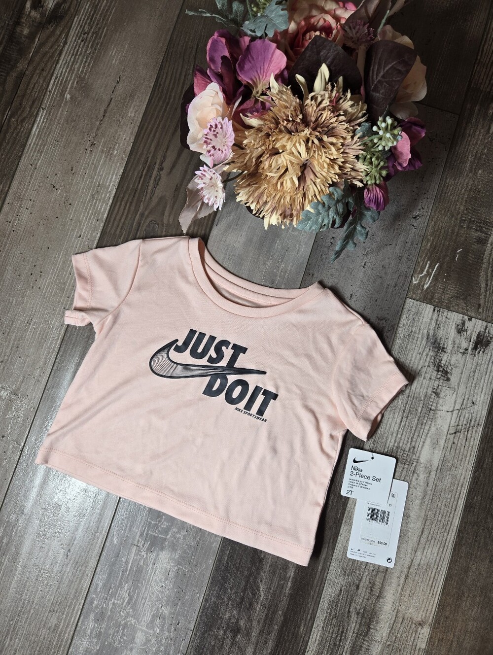 NWT Nike Light Pink ‘Just Do It’ Crop Tee Toddler Girl Size 2T – Dri-Fit